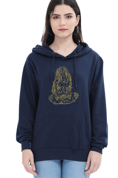 "Initiate Sartorial Opulence" - Unisex Hooded Sweatshirt for Girls and Women Navy Blue