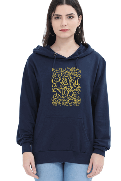 "Start Now" Hooded Sweatshirt for Girls and Women Navy Blue