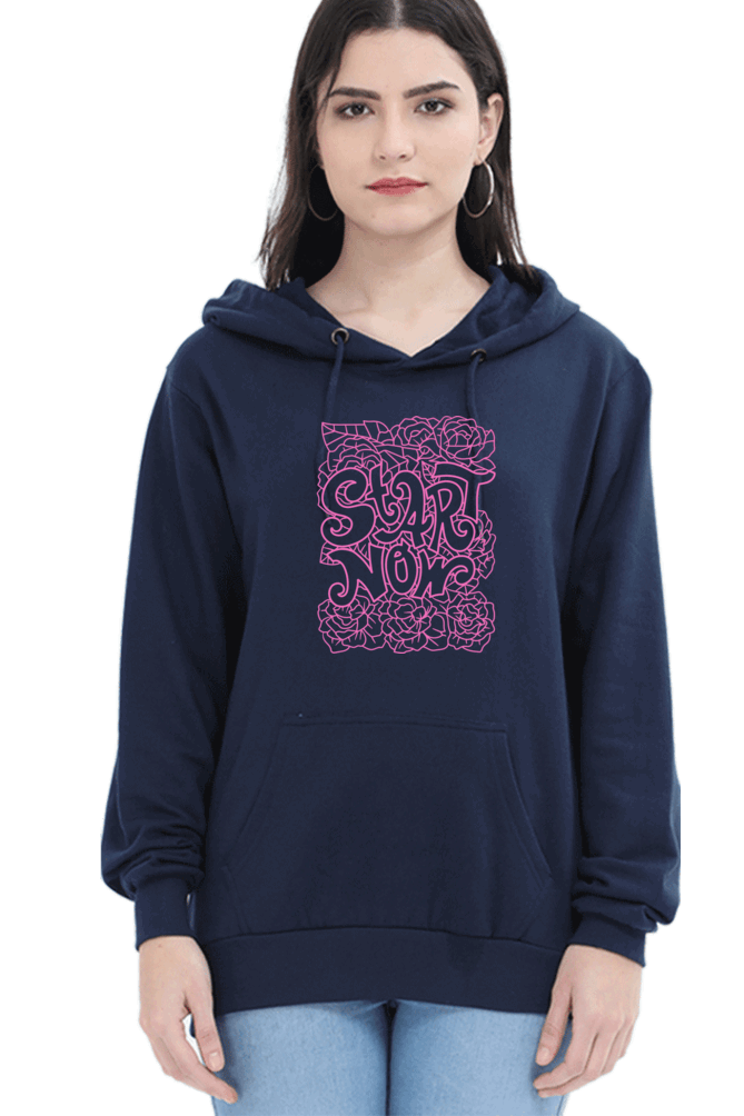 "Start Now" Hooded Sweatshirt for Girls and Women Navy Blue