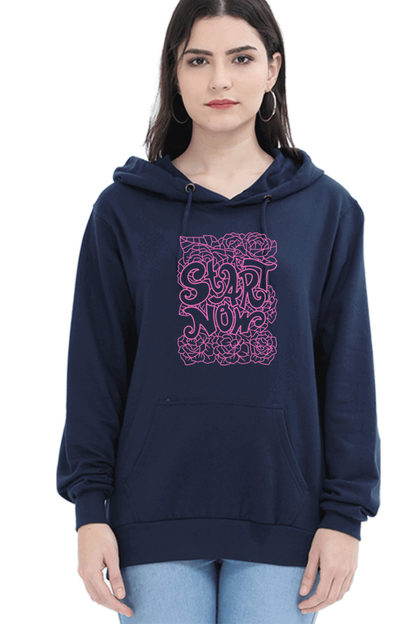 "Start Now" Hooded Sweatshirt for Girls and Women Navy Blue