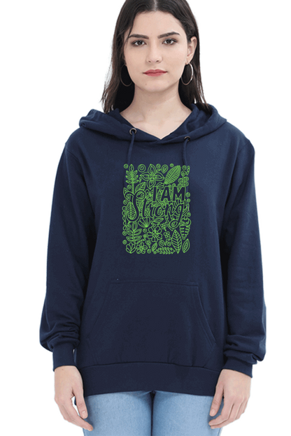 "I am Strong" Hooded Sweatshirt for Girls and Women Navy Blue