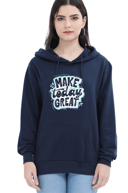 "Make Today Great" Hooded Sweatshirt for Girls and Women Navy Blue