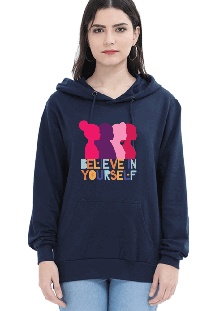 "Believe in Yourself" Hooded Sweatshirt for Girls and Women Navy Blue