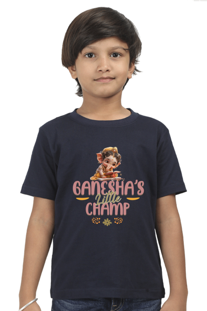 Ganesha's Little Champ Ganesh Chaturthi Boy's T Shirts Navy Blue