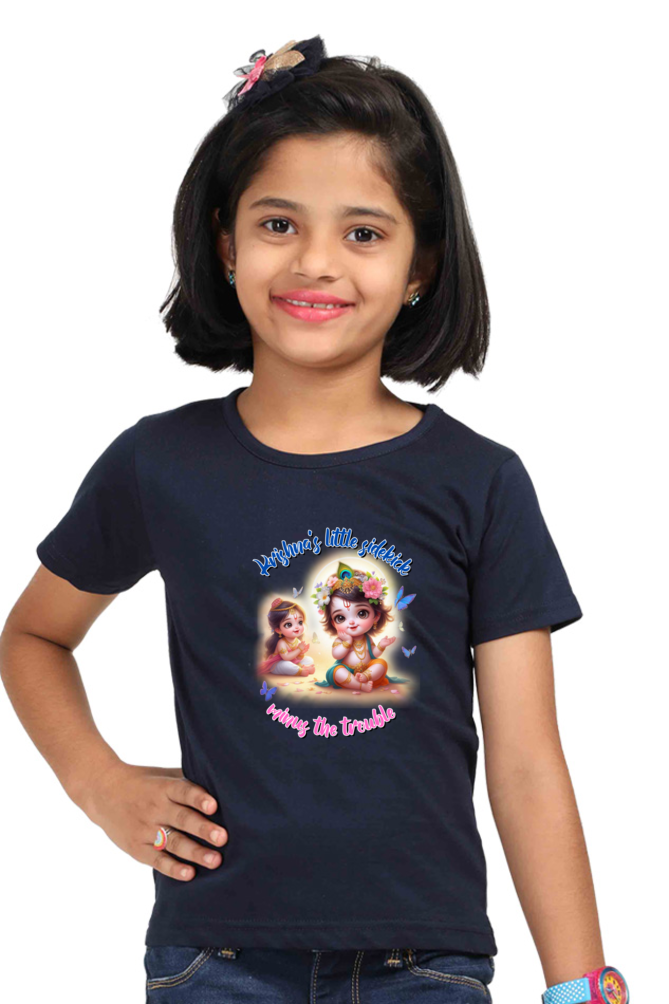 Krishna's Little Sidekick Janmashtami Girls T Shirts Navy Blue