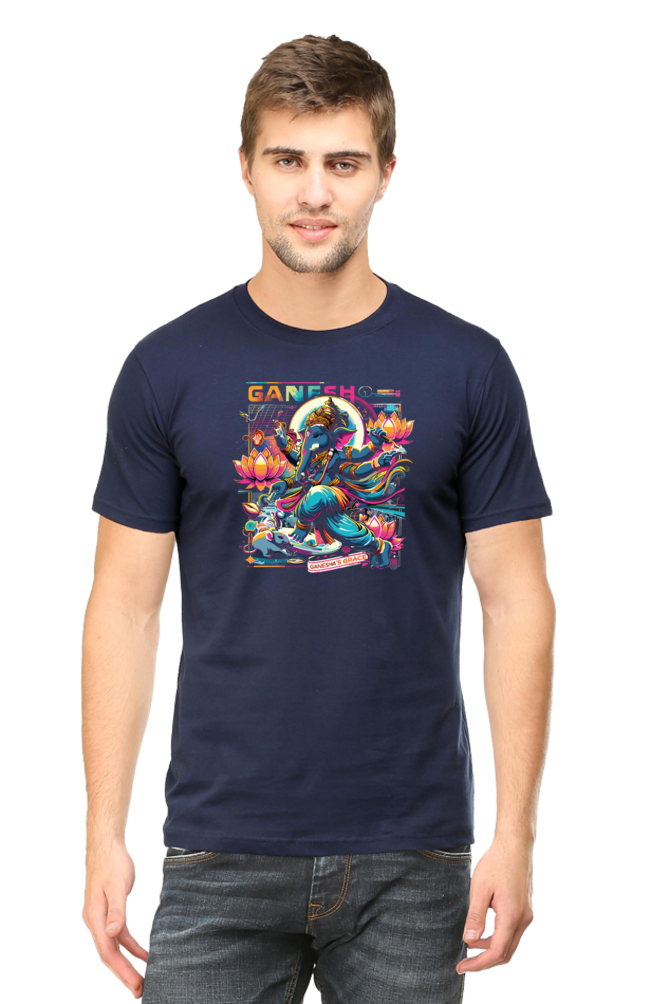 Ganesha's Grace 1 Printed Ganesh Chaturthi Men's T Shirts Navy Blue