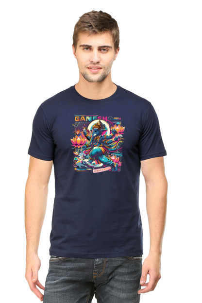 Ganesha's Grace 1 Printed Ganesh Chaturthi Men's T Shirts Navy Blue