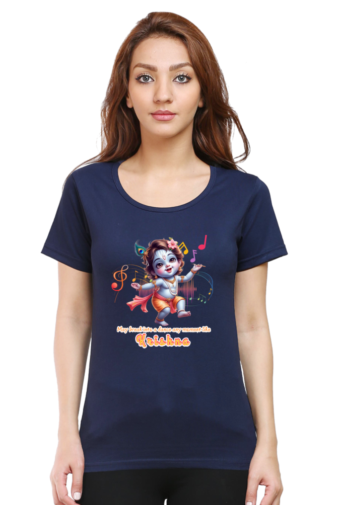 Krishna Janmashtami Women T Shirts Navy Blue