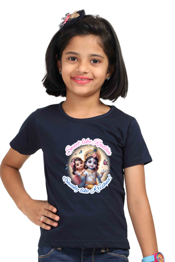 Sweet Like Radha Janmashtami Girl's T Shirts Navy Blue