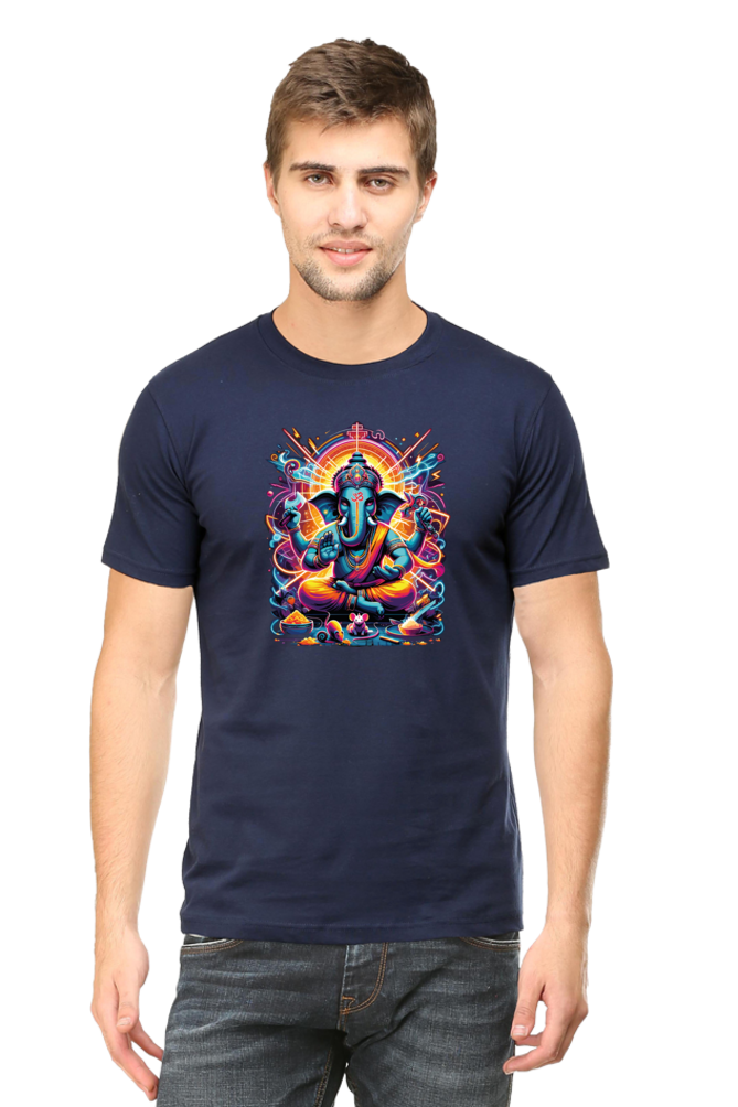 Lord Ganesha 1 Printed Ganesh Chaturthi Men's T Shirts Navy Blue