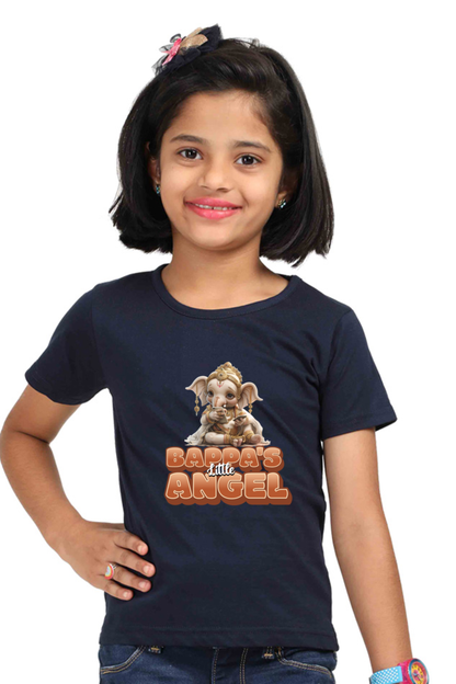 Bappa's Little Angel 2 Ganesh Chaturthi Girl's T Shirts Navy Blue