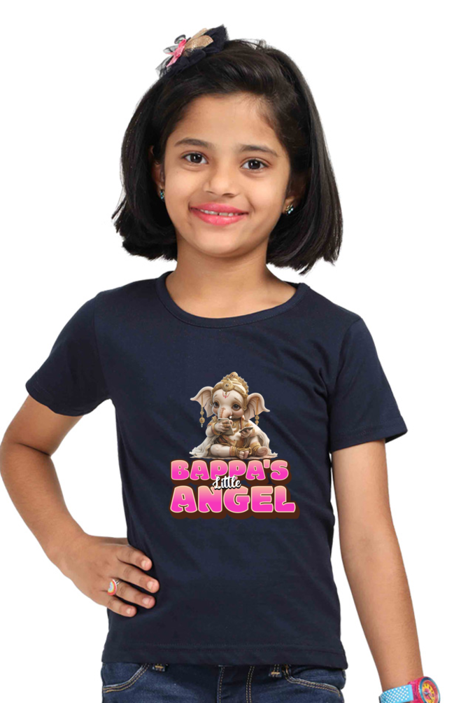 Bappa's Little Angel Ganesh Chaturthi Girl's T Shirts Navy Blue