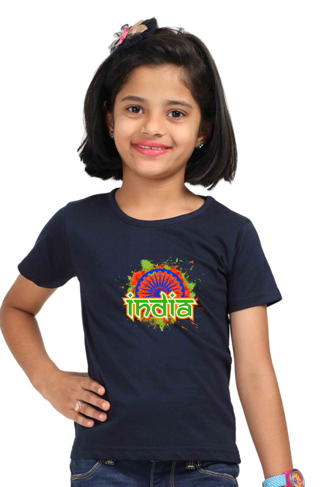 Patriotic Girl's T Shirts Navy Blue