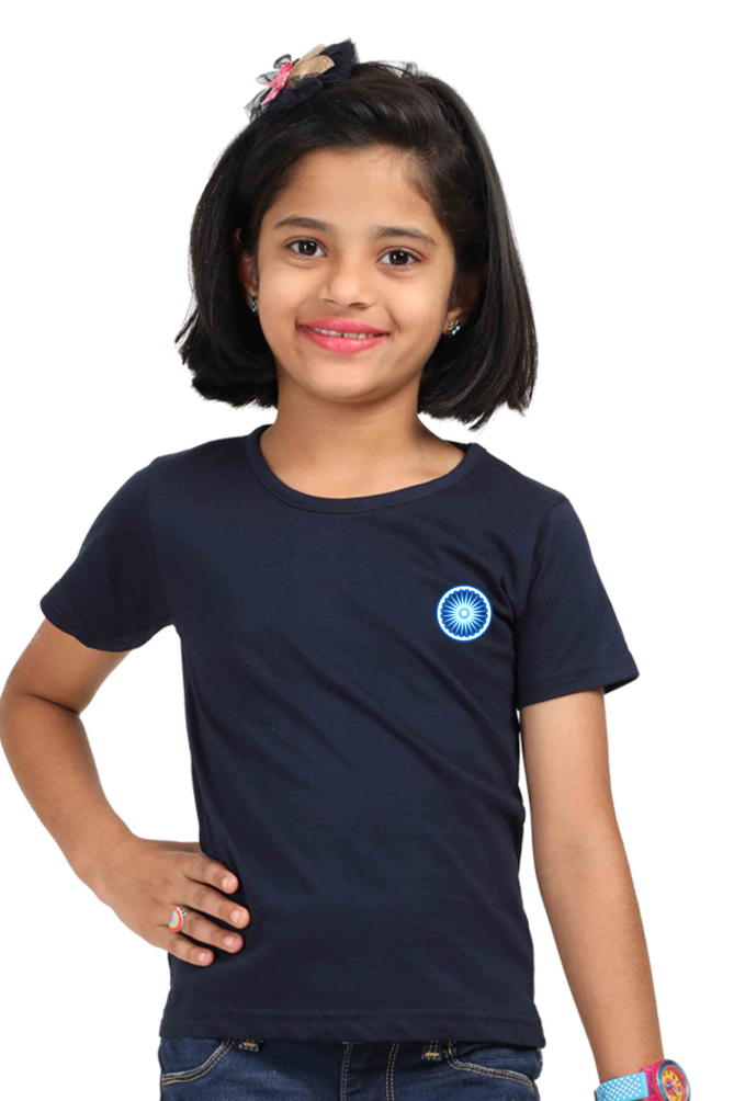 Ashoka Chakra Independence Day Girls T Shirts Navy Blue