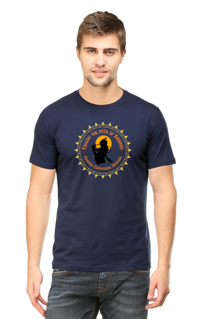 Follow The Path Of Krishna Janmashtami Men's T Shirts Navy Blue