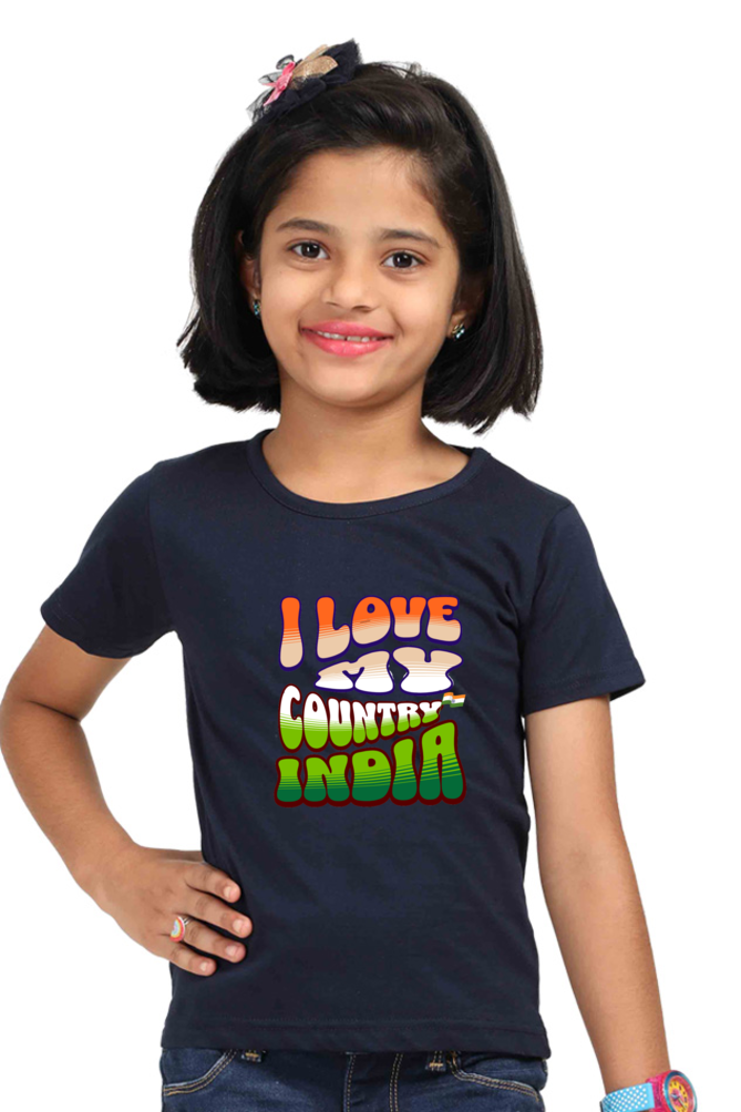 Patriotic Girl's T Shirts Navy Blue