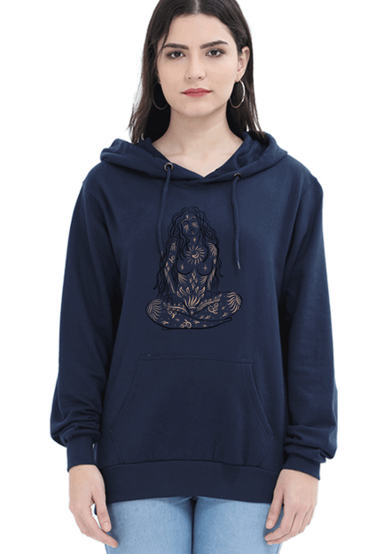 "Cosmic Opulent Intellect" Unisex Hooded Sweatshirt for Girls and Women with Cosmic Harmony Navy Blue