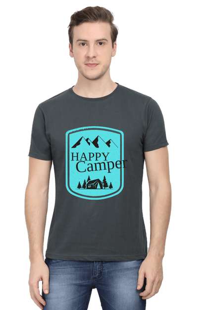 Happy Camper Men's T Shirt Steel Grey