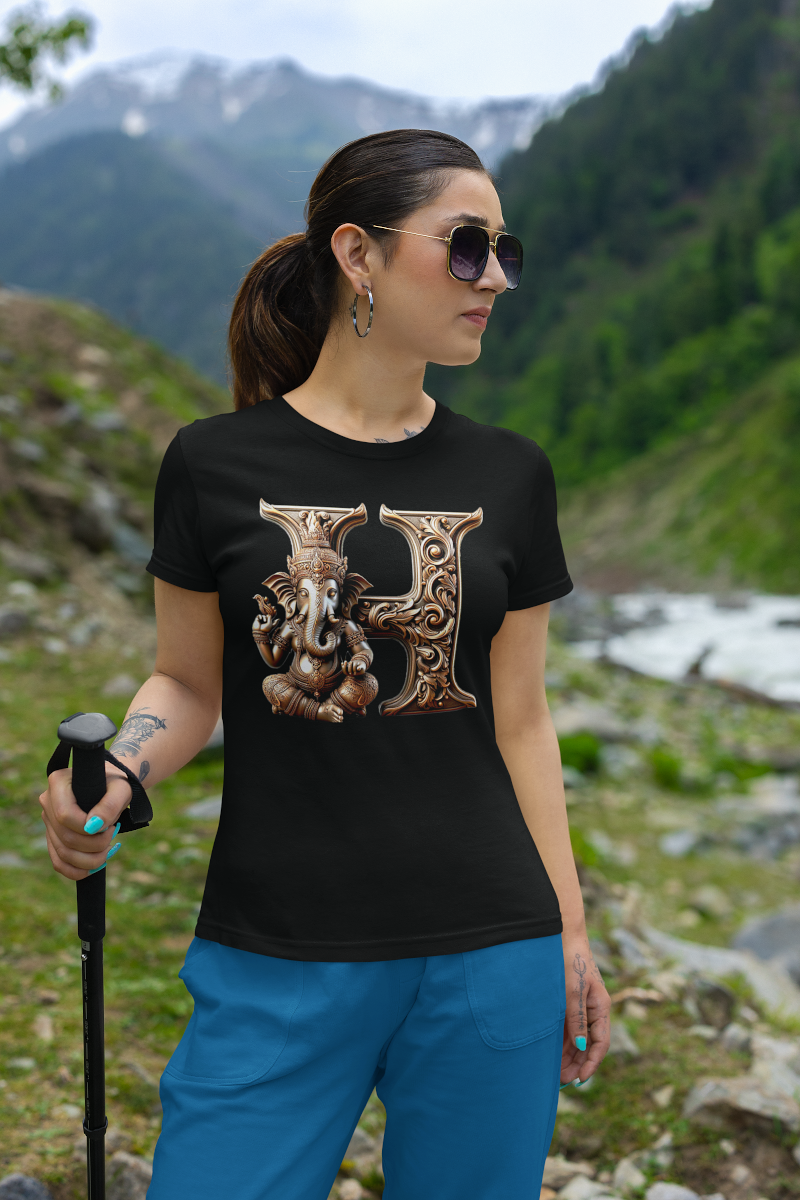 Stylish H Alphabet Ganesh Chaturthi Women T Shirts