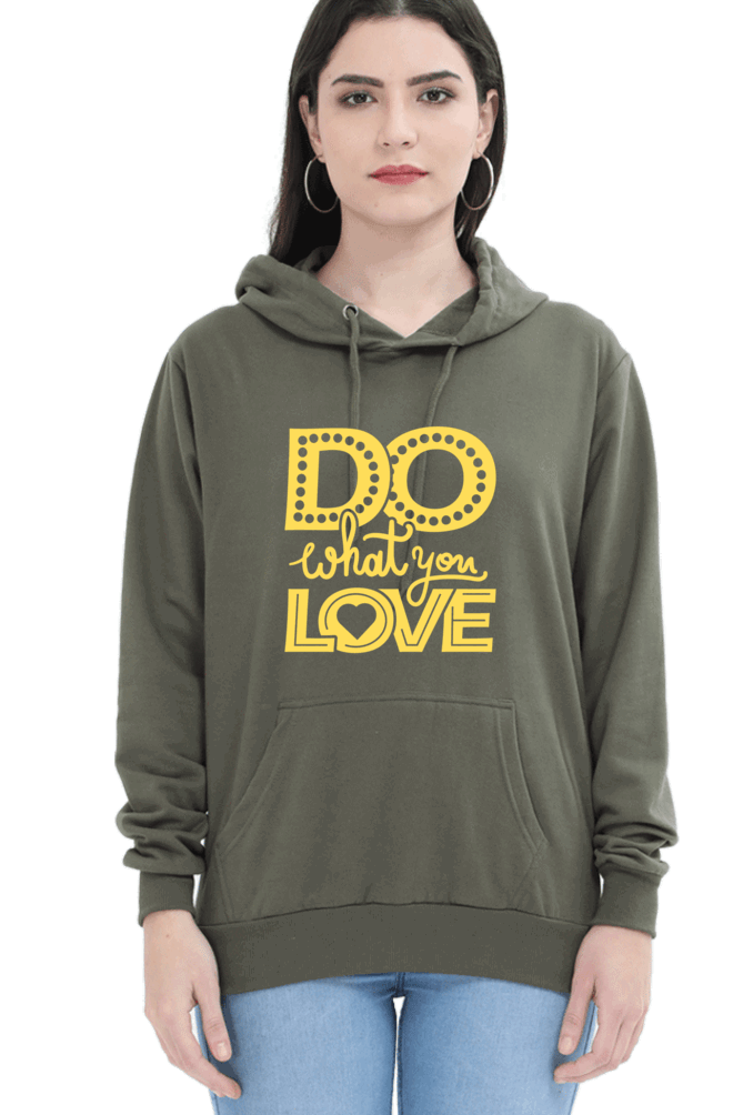 "Do What you Love" Hooded Sweatshirt for Girls and Women - Rainbow Vinyl Print Olive Green