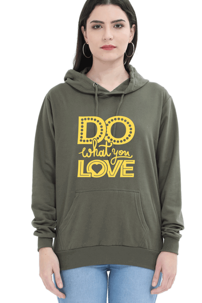 "Do What you Love" Hooded Sweatshirt for Girls and Women - Rainbow Vinyl Print Olive Green