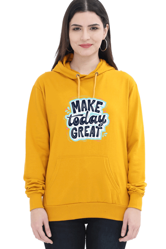 "Make Today Great" Hooded Sweatshirt for Girls and Women Mustard Yellow