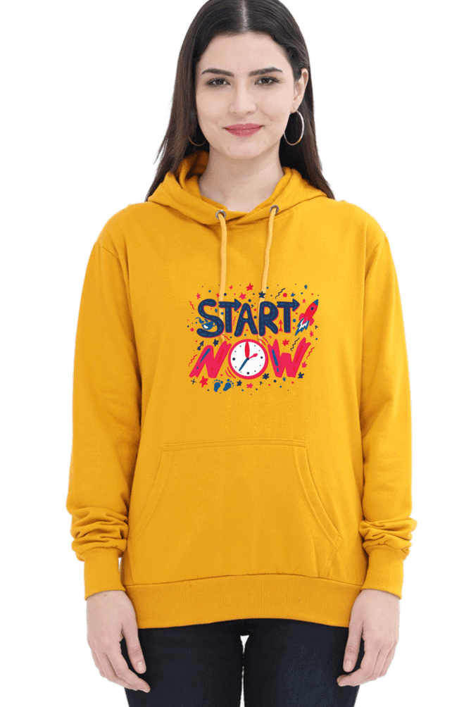 'Start Now' Hooded Sweatshirt for Girls and Women Mustard Yellow