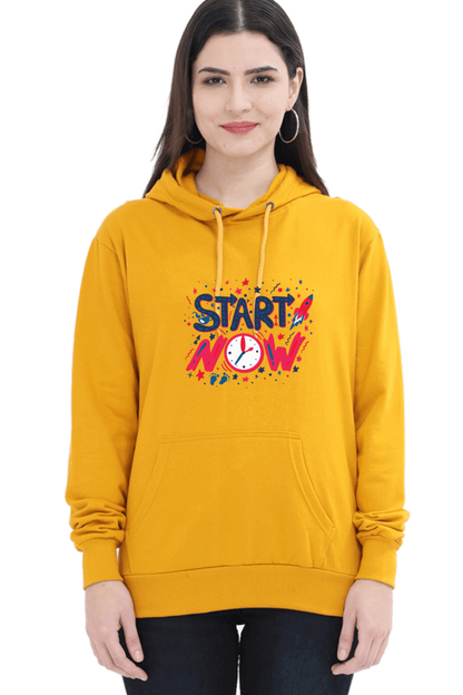 'Start Now' Hooded Sweatshirt for Girls and Women Mustard Yellow