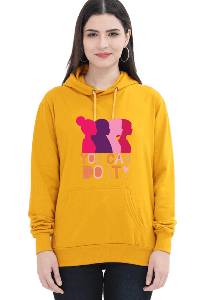 "You Can Do It'" Hooded Sweatshirt for Girls and Women Mustard Yellow