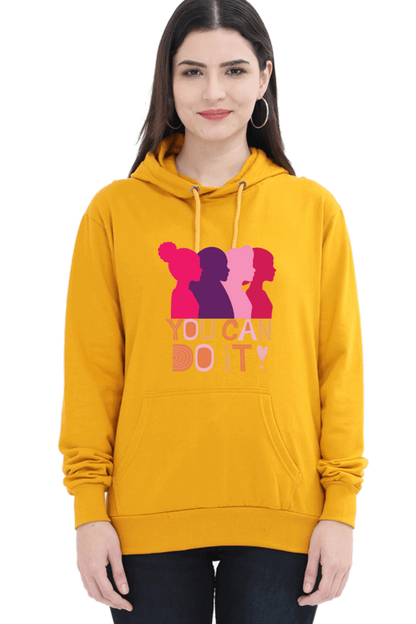 "You Can Do It'" Hooded Sweatshirt for Girls and Women Mustard Yellow