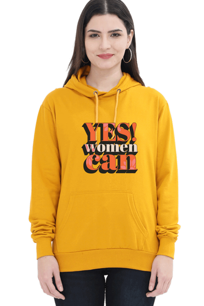 "Yes, Women Can" Hooded Sweatshirt for Girls and Women Mustard Yellow