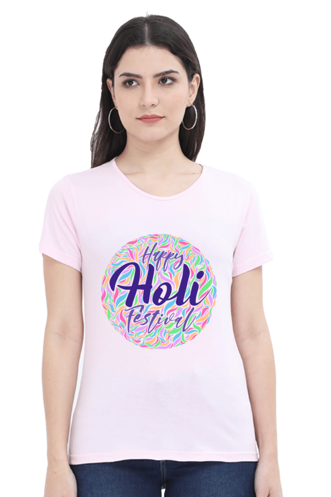 Color Ribbon Circle: Happy Holi Tee Light Baby Pink