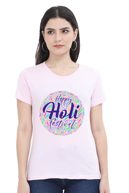 Color Ribbon Circle: Happy Holi Tee Light Baby Pink