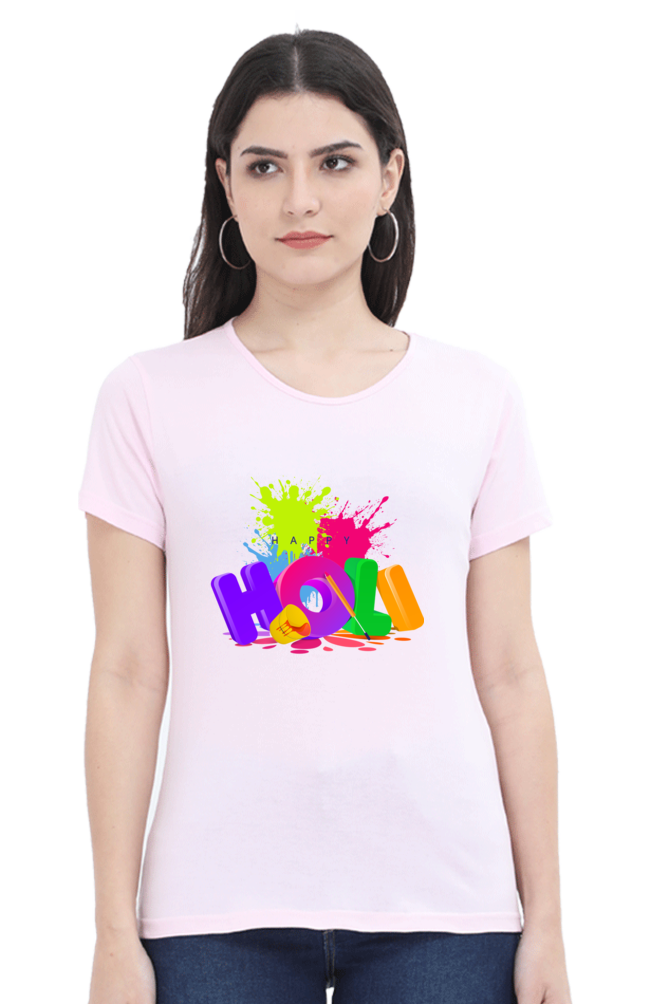 Cheerful Holi Splash: Color Bucket Tee Light Baby Pink