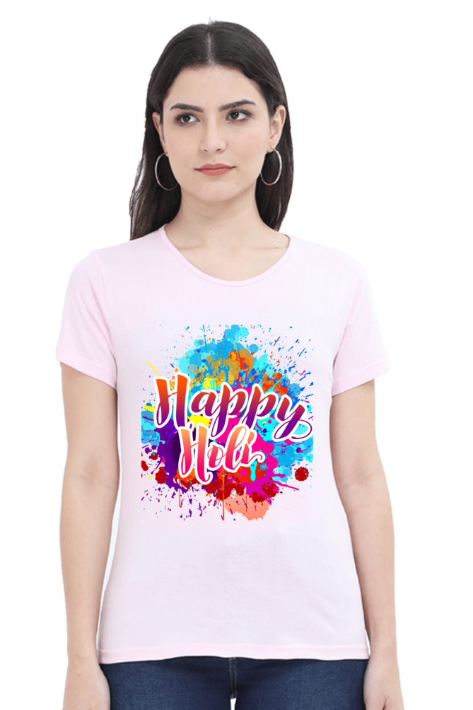 Holi Bliss: Color Splash Background Tee Light Baby Pink