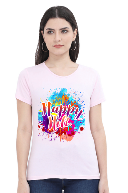 Holi Bliss: Color Splash Background Tee Light Baby Pink