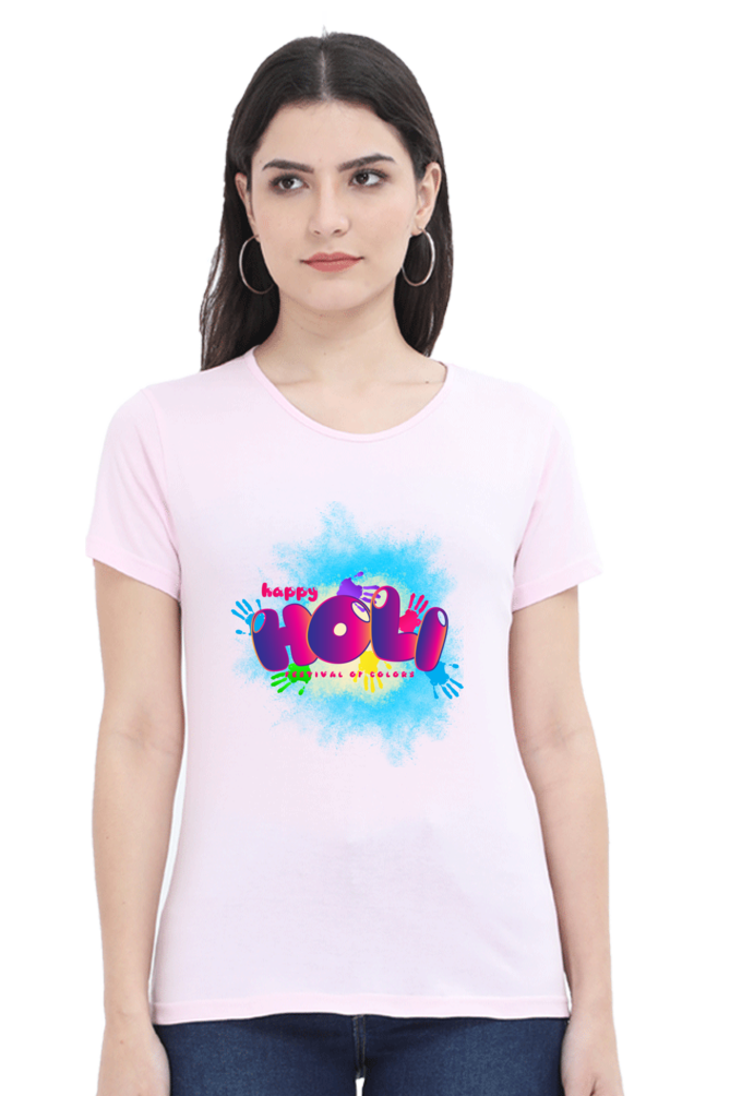 Vibrant Celebration: Happy Holi Color Splash Tee Light Baby Pink