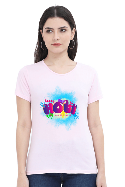 Vibrant Celebration: Happy Holi Color Splash Tee Light Baby Pink