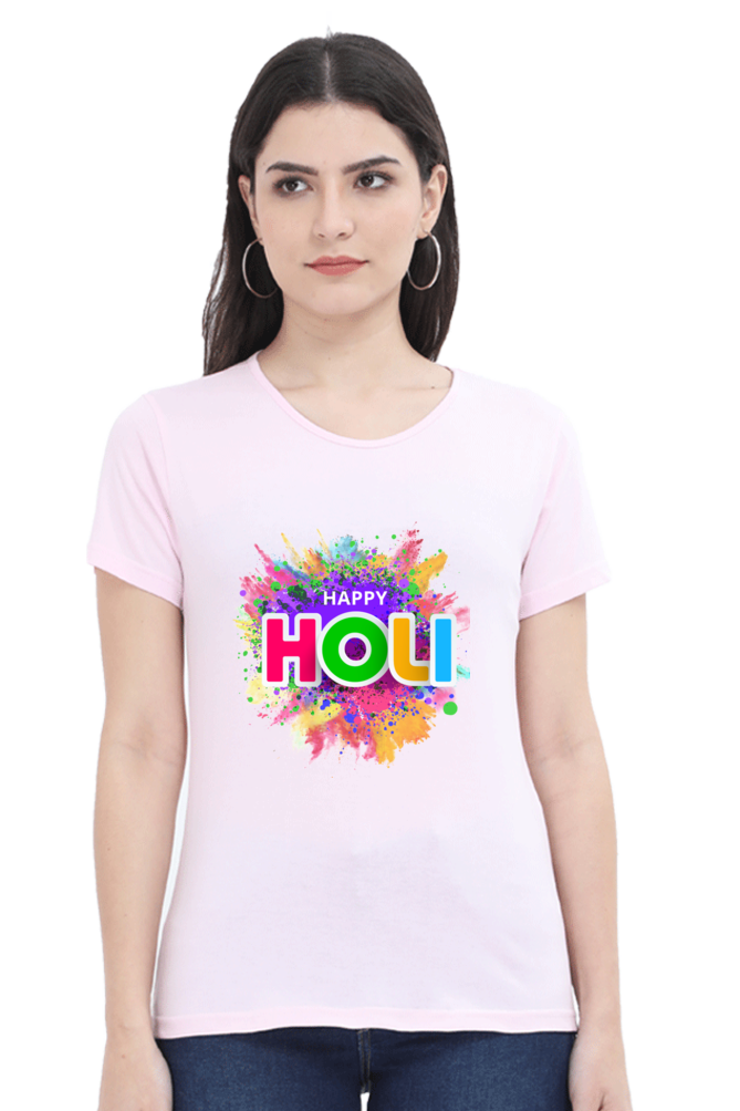 Radiant Holi Revelry: Colorful Background Tee Light Baby Pink