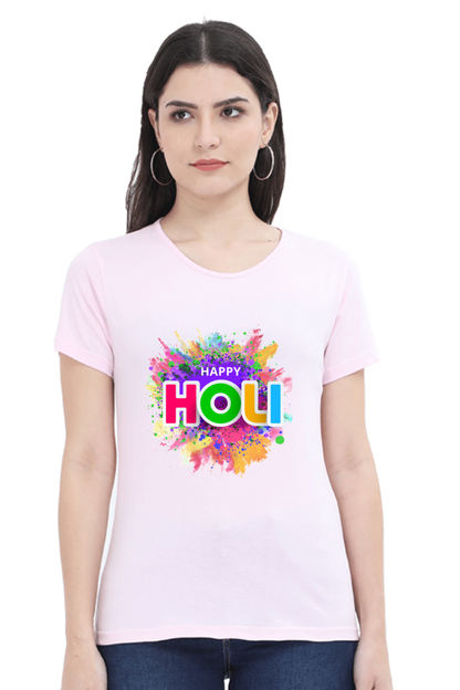 Radiant Holi Revelry: Colorful Background Tee Light Baby Pink