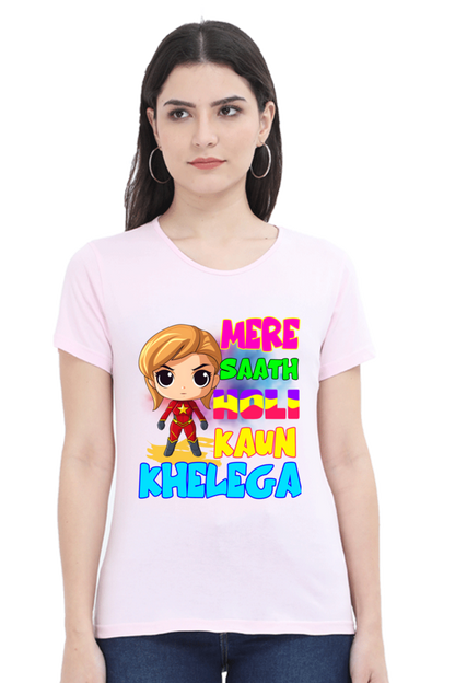 Mere Saath Holi Kaun Khelega - Womens Tee Light Baby Pink