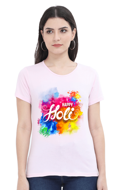 Vibrant Holi Splash: Colorful Background Tee Light Baby Pink