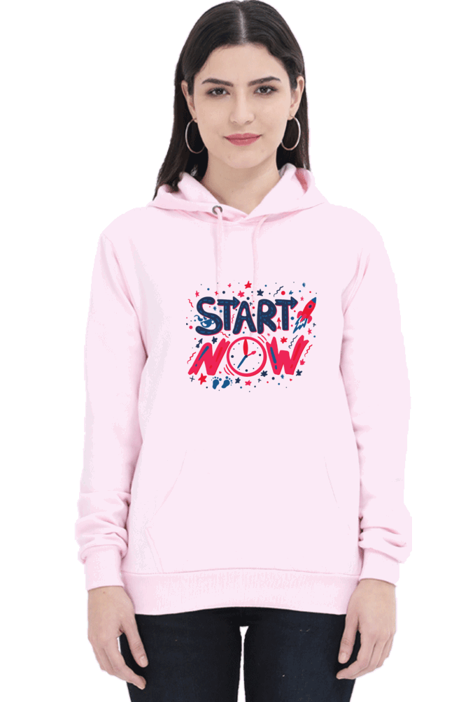 'Start Now' Hooded Sweatshirt for Girls and Women Light Baby Pink