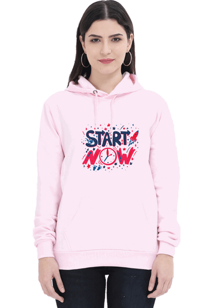 'Start Now' Hooded Sweatshirt for Girls and Women Light Baby Pink