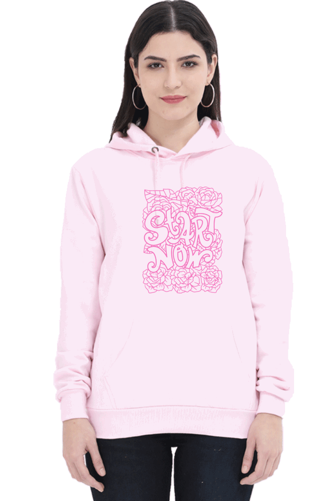 "Start Now" Hooded Sweatshirt for Girls and Women Light Baby Pink