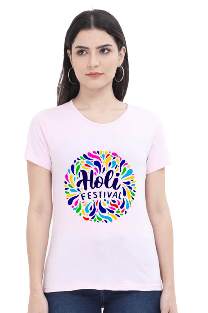 Splash of Holi: Festival Sphere Background Tee Light Baby Pink