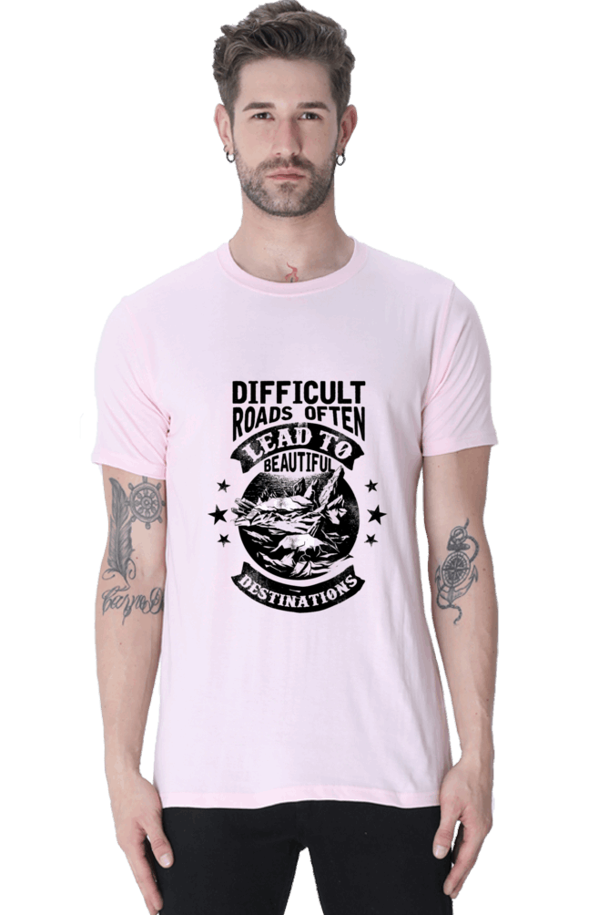 Difficult Roads Men's T Shirts Light Baby Pink