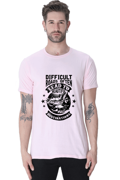 Difficult Roads Men's T Shirts Light Baby Pink