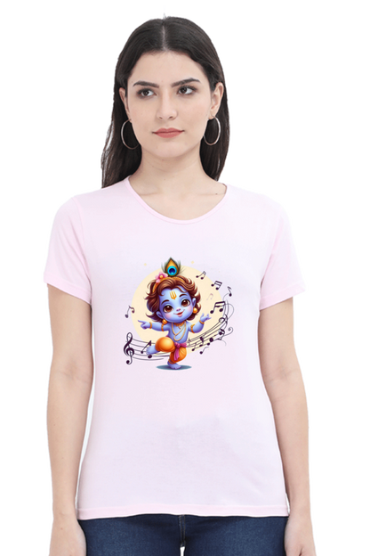 Little Krishna Janmashtami Women T Shirts Light Baby Pink