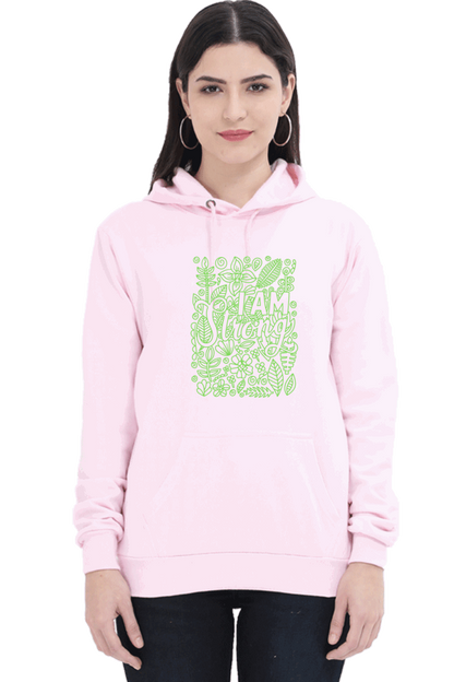 "I am Strong" Hooded Sweatshirt for Girls and Women Light Baby Pink